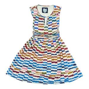 Anthropologie Maeve Sennebec colorful stripes lines sleeveless dress size XS